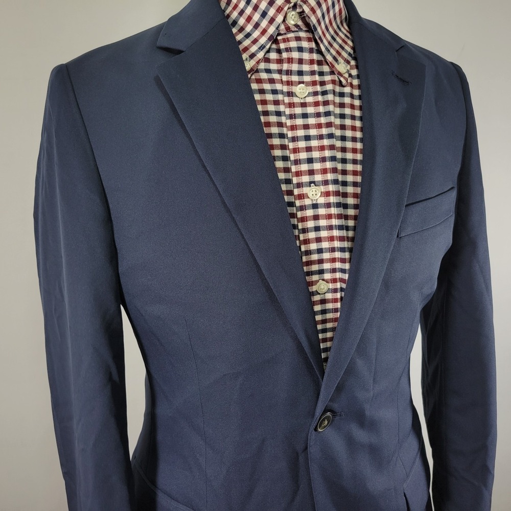 Haggar Men's Active Series Blazer Navy Blue Polyester Two Button 38R Tailored - Picture 8 of 16